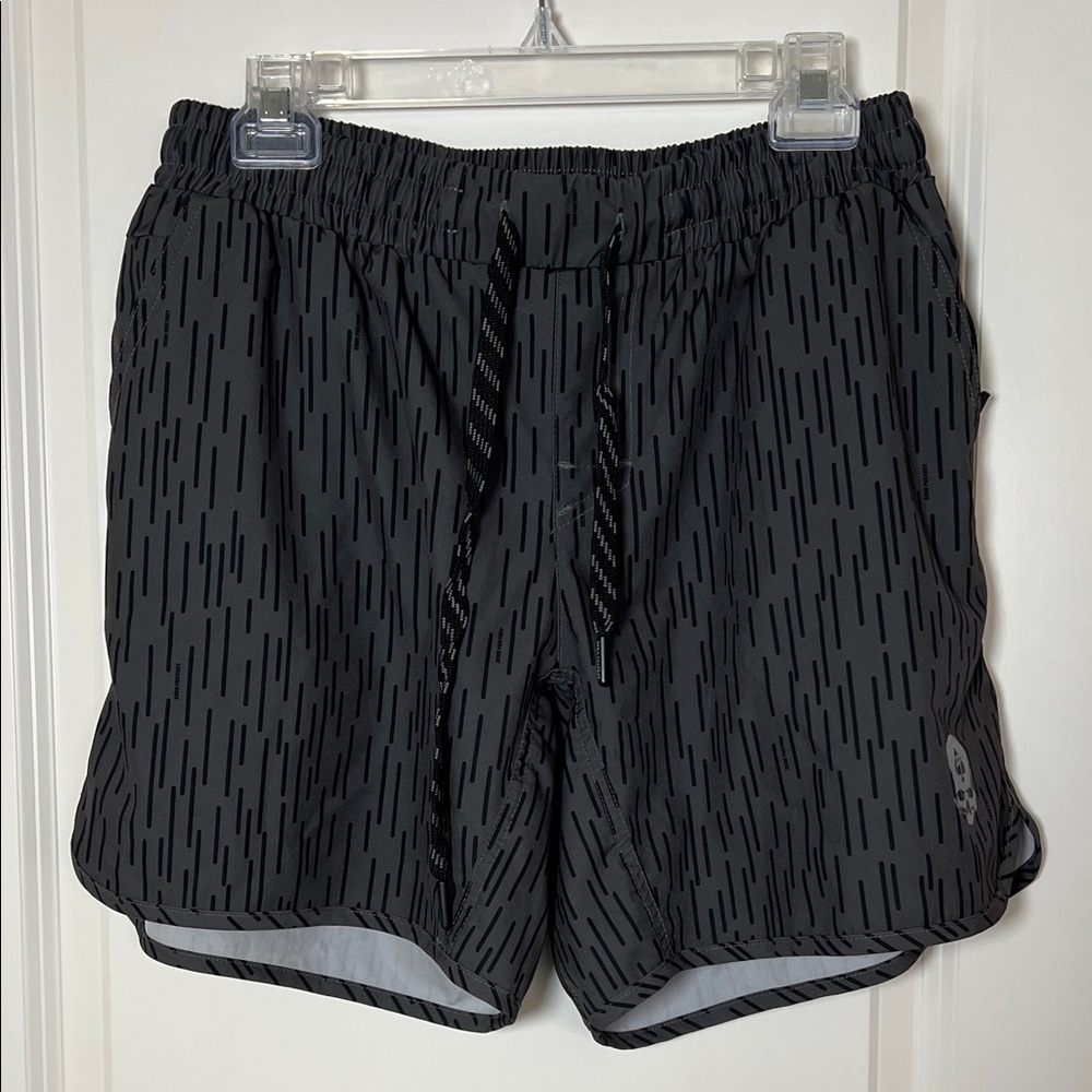 Zero Foxtrot Grey Black Striped Drawstring Shorts Large